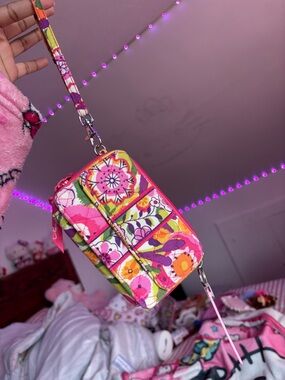 Vera Bradley Bright Pink Floral Mini Wristlet Crossbody